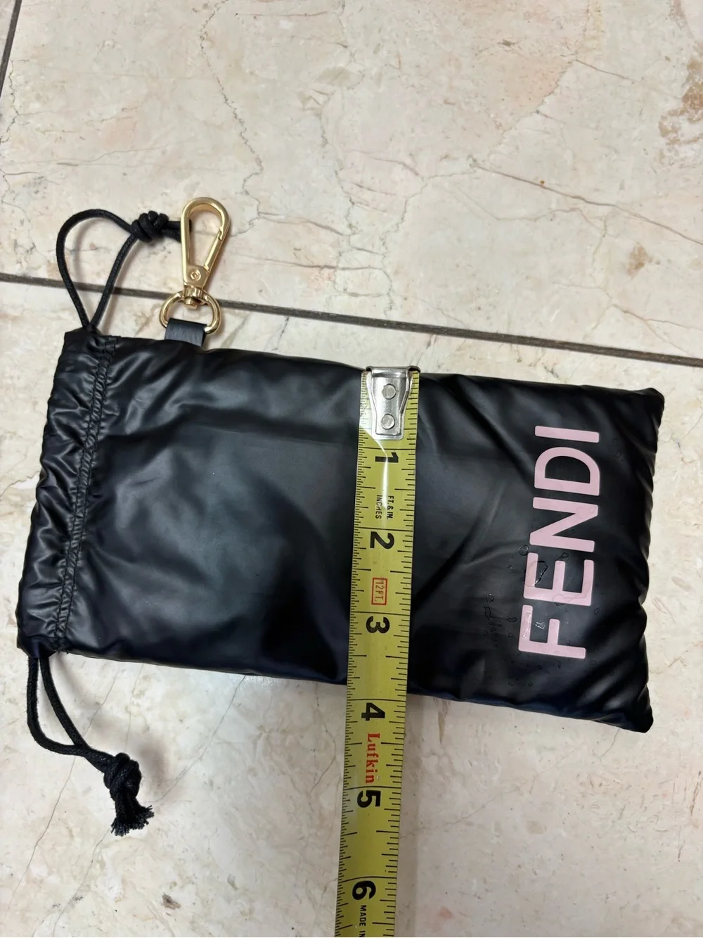 Fendi Black Drawstring Pouch with Pink Logo and Gold Hook